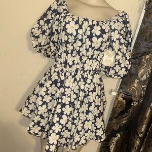 Altar'd State Navy and White Floral Mini Dress